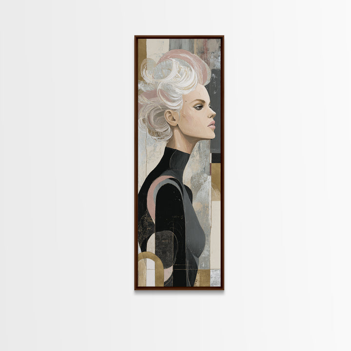 Abstract Hair Strands Forming Elegant Waves Framed Canvas Print, Hair Salon Art, Hairstylist, Living Room Decor, Abstract Art, HSA-1x3-87