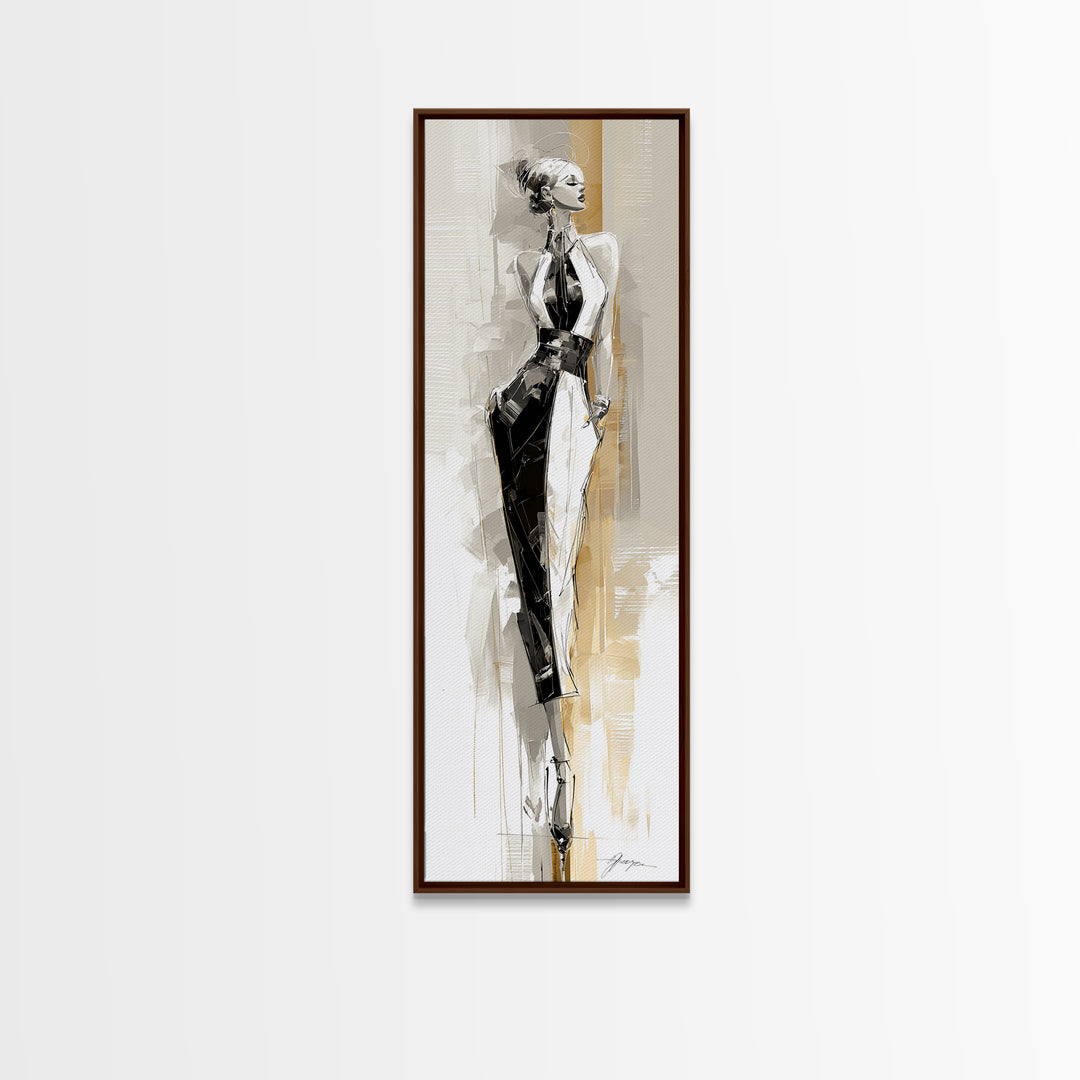 Black and White Line Art Salon Figure Framed Canvas Print, Hair Salon Art, Hair Stylist, Living Room Decor, Fine Art, Style, HSA-1x3-91