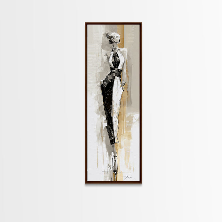Black and White Line Art Salon Figure Framed Canvas Print, Hair Salon Art, Hair Stylist, Living Room Decor, Fine Art, Style, HSA-1x3-91