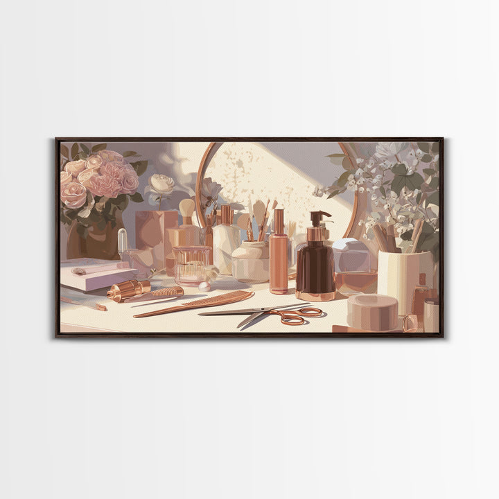 Rose Gold Salon Tool Still Life Framed Canvas Print, Hair Salon Art, Luxury Decor, Living Room Decor, Fine Art, Style, HSA-2x1-10