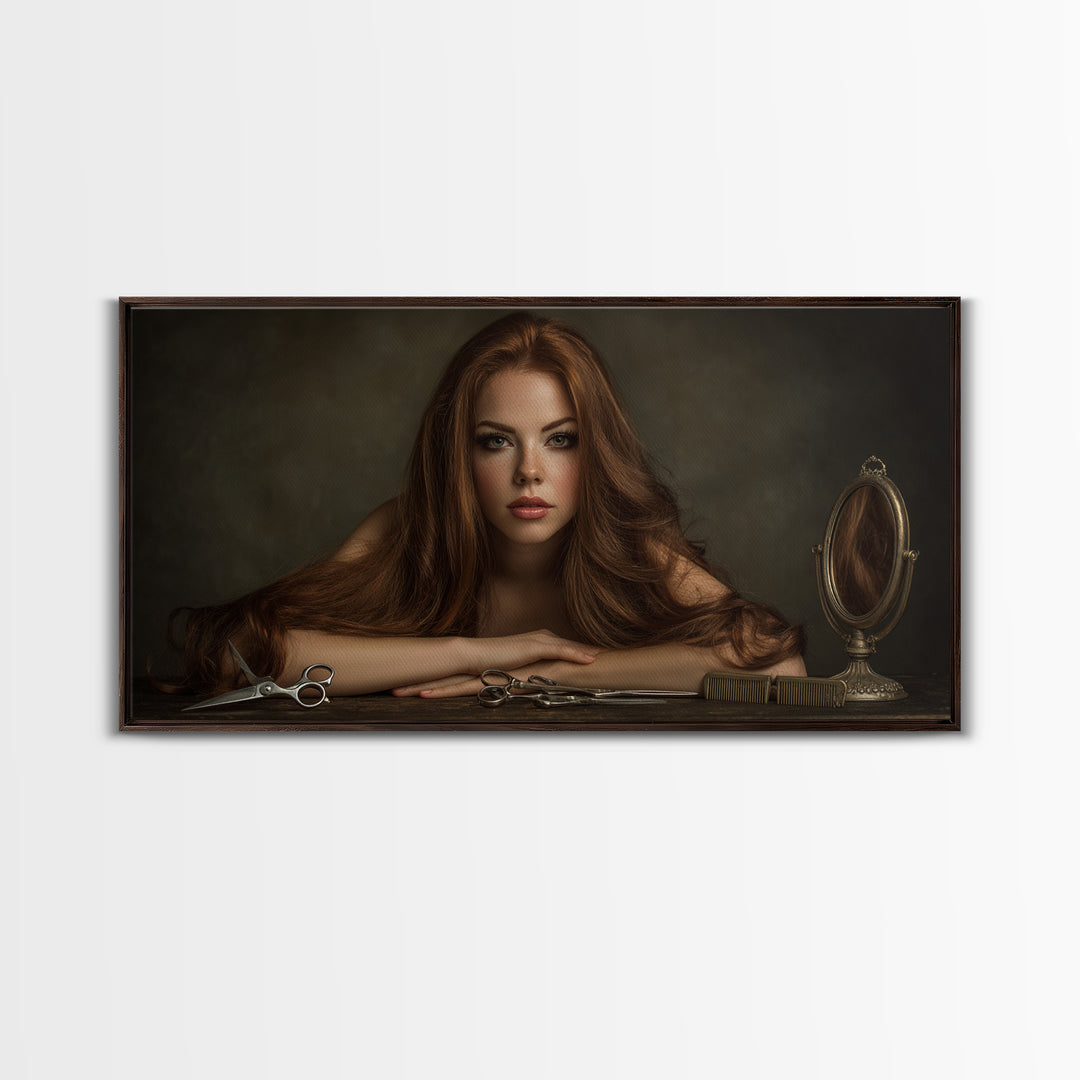 Glamour Face Portrait Framed Canvas Print, Hair Salon Art, Black Girl Art, Living Room Decor, Fine Art, Style, Modern Decor, HSA-2x1-100