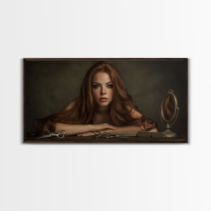 Glamour Face Portrait Framed Canvas Print, Hair Salon Art, Black Girl Art, Living Room Decor, Fine Art, Style, Modern Decor, HSA-2x1-100