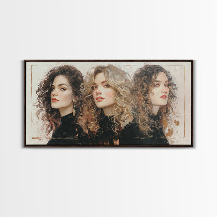 Curly Hair Portrait Framed Canvas Print, Hair Salon Art, Digital Download Art, Living Room Decor, Fine Art, Style, Home Decor, HSA-2x1-11