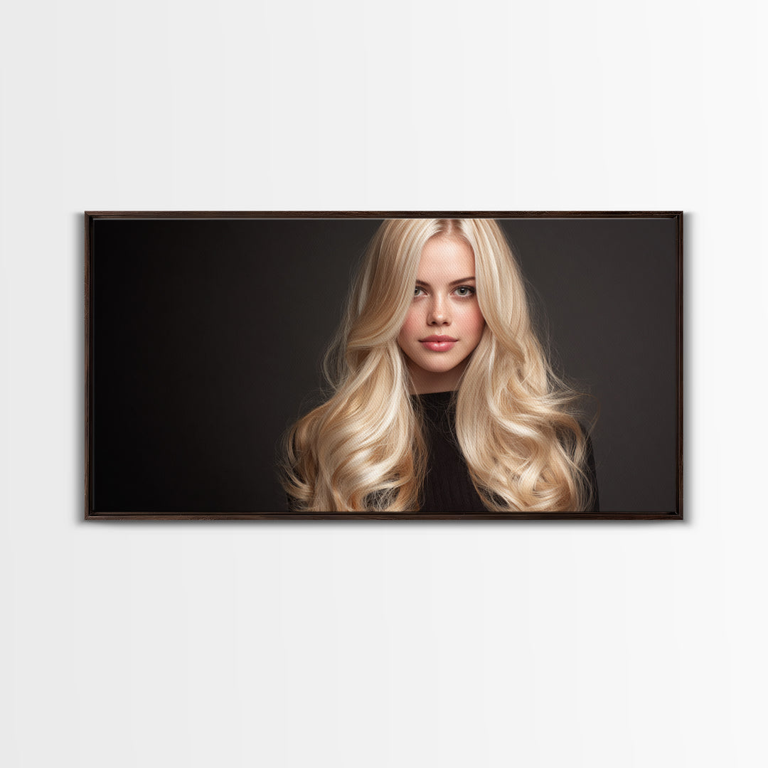 Blonde Waves Painted Framed Canvas Print, Hair Salon Art, Luxury Decor, Living Room Decor, Fine Art, Style, Printable Wall Art, HSA-2x1-12