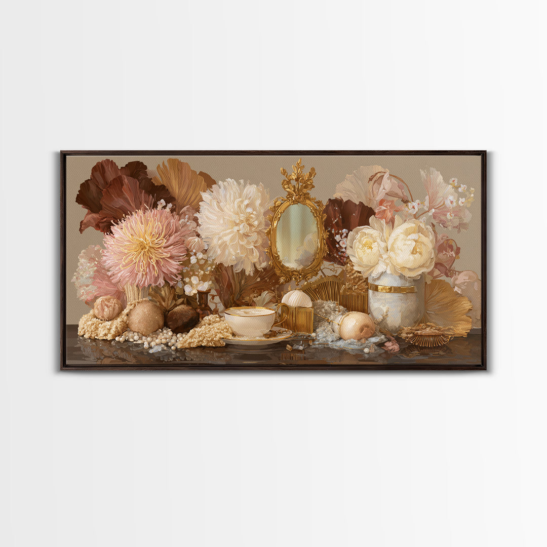 Baroque Mirror and Comb Still Life Framed Canvas Print, Hair Salon Art, Minimalist Decor, Living Room Decor, Fine Art, Style, HSA-2x1-13