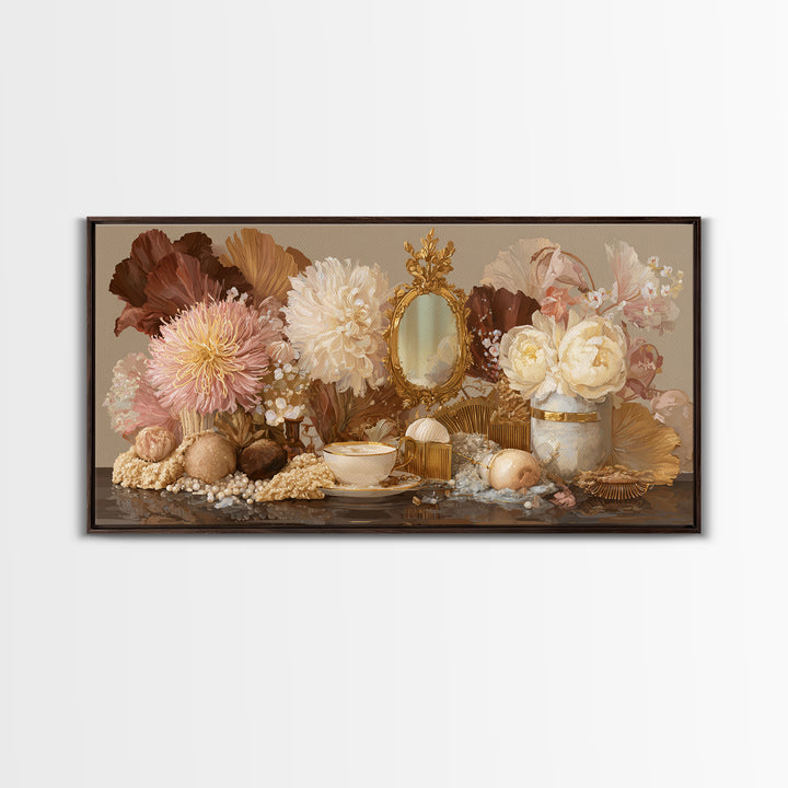 Baroque Mirror and Comb Still Life Framed Canvas Print, Hair Salon Art, Minimalist Decor, Living Room Decor, Fine Art, Style, HSA-2x1-13