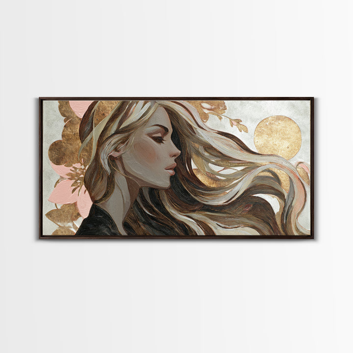 Fashion Portrait with Flowing Glossy Hair Canvas Print, Hair Salon Art, Wall Art, Living Room Decor, Fine Art, Style, HSA-2x1-21