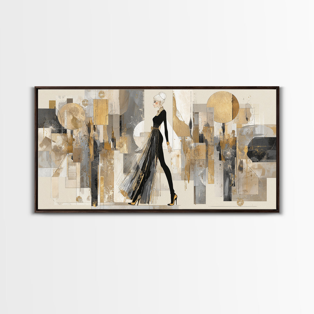 Black and White Line Art Salon Figure Framed Canvas Print, Hair Salon Art, Modern Decor, Living Room Decor, Fine Art, Style, HSA-2x1-27