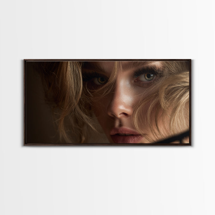 Glamour Face Portrait Framed Canvas Print, Hair Salon Art, Minimalist Decor, Living Room Decor, Fine Art, Style, Black Wall Art, HSA-2x1-28