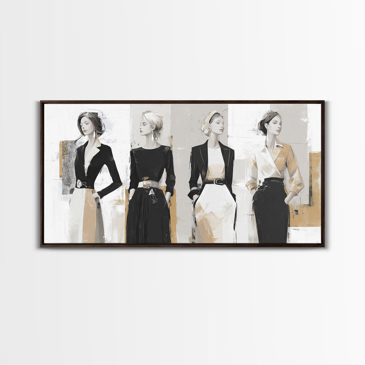 Black and White Line Art Salon Figure Framed Canvas Print, Hair Salon Art, Black Wall Art, Living Room Decor, Fine Art, Style, HSA-2x1-3