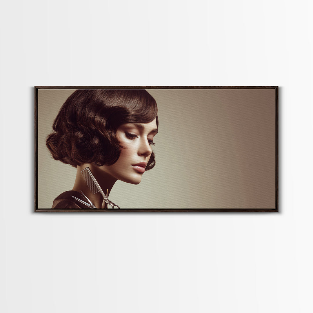 Woman with Dramatic Bob Haircut in Art Canvas Print, Hair Salon Art, Wall Decor, Living Room Decor, Style, African Art, HSA-2x1-48