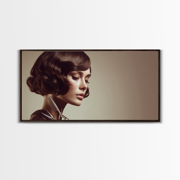 Woman with Dramatic Bob Haircut in Art Canvas Print, Hair Salon Art, Wall Decor, Living Room Decor, Style, African Art, HSA-2x1-48