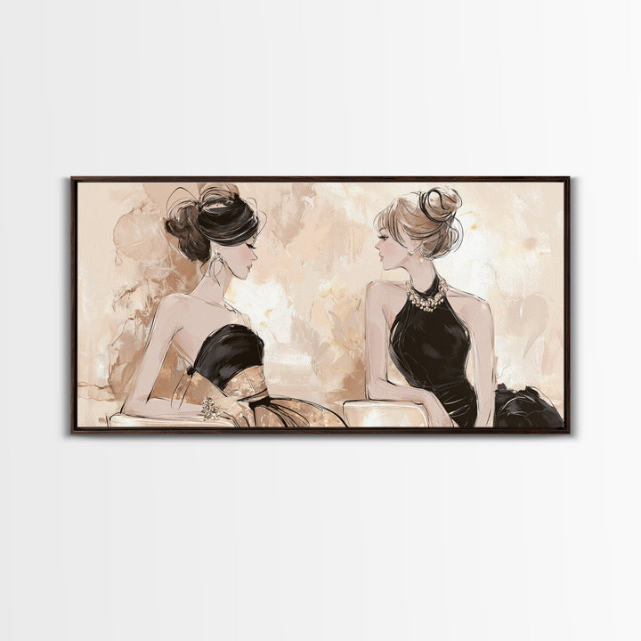 Black and White Line Art Salon Figure Framed Canvas Print, Hair Salon Art, Minimalist Wall Art, Living Room Decor, Style, HSA-2x1-51