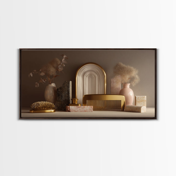Baroque Mirror and Comb Still Life Canvas Print, Hair Salon Art, Digital Prints, Living Room Decor, Style, Black Woman Art, HSA-2x1-61