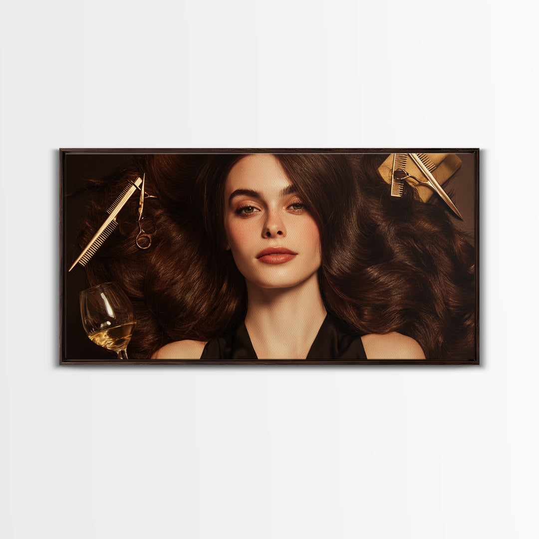 Luxury Black and Gold Beauty Emblem Canvas Print, Hair Salon Art, Metal Wall Art, Living Room Decor, Watercolor Art, Style, HSA-2x1-68