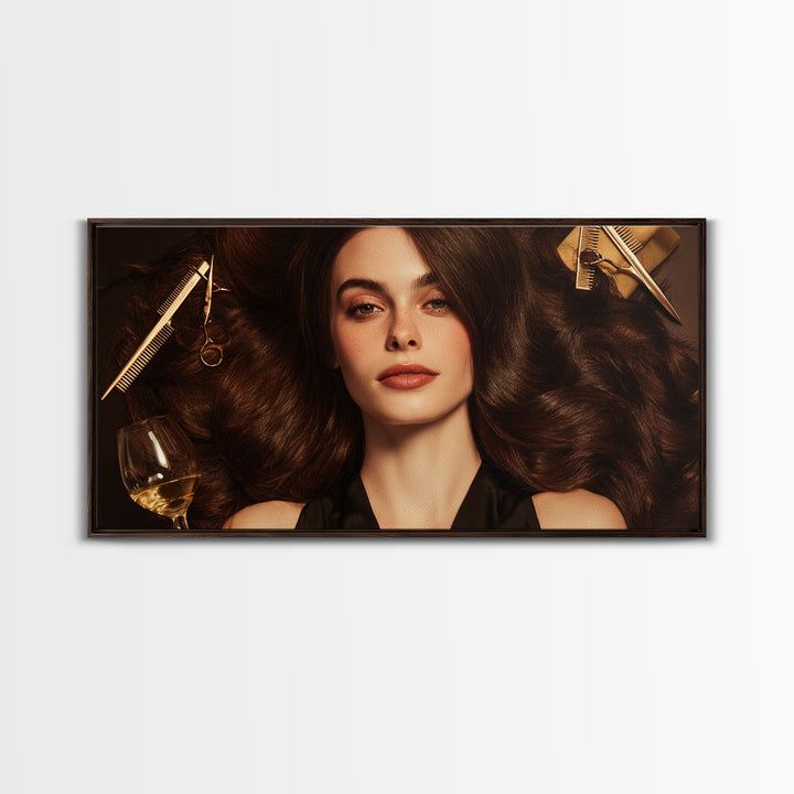 Luxury Black and Gold Beauty Emblem Canvas Print, Hair Salon Art, Metal Wall Art, Living Room Decor, Watercolor Art, Style, HSA-2x1-68