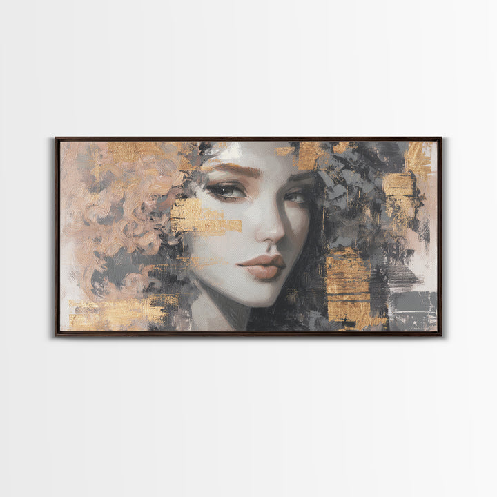 Curly Hair Portrait Framed Canvas Print, Hair Salon Art, Contemporary Art, Living Room Decor, Fine Art, Style, Modern Art, HSA-2x1-83