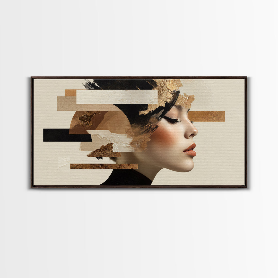 Mod 1960s Beauty Portrait Framed Canvas Print, Hair Salon Art, Black Girl Art, Living Room Decor, Oil Painting, Style, HSA-2x1-87