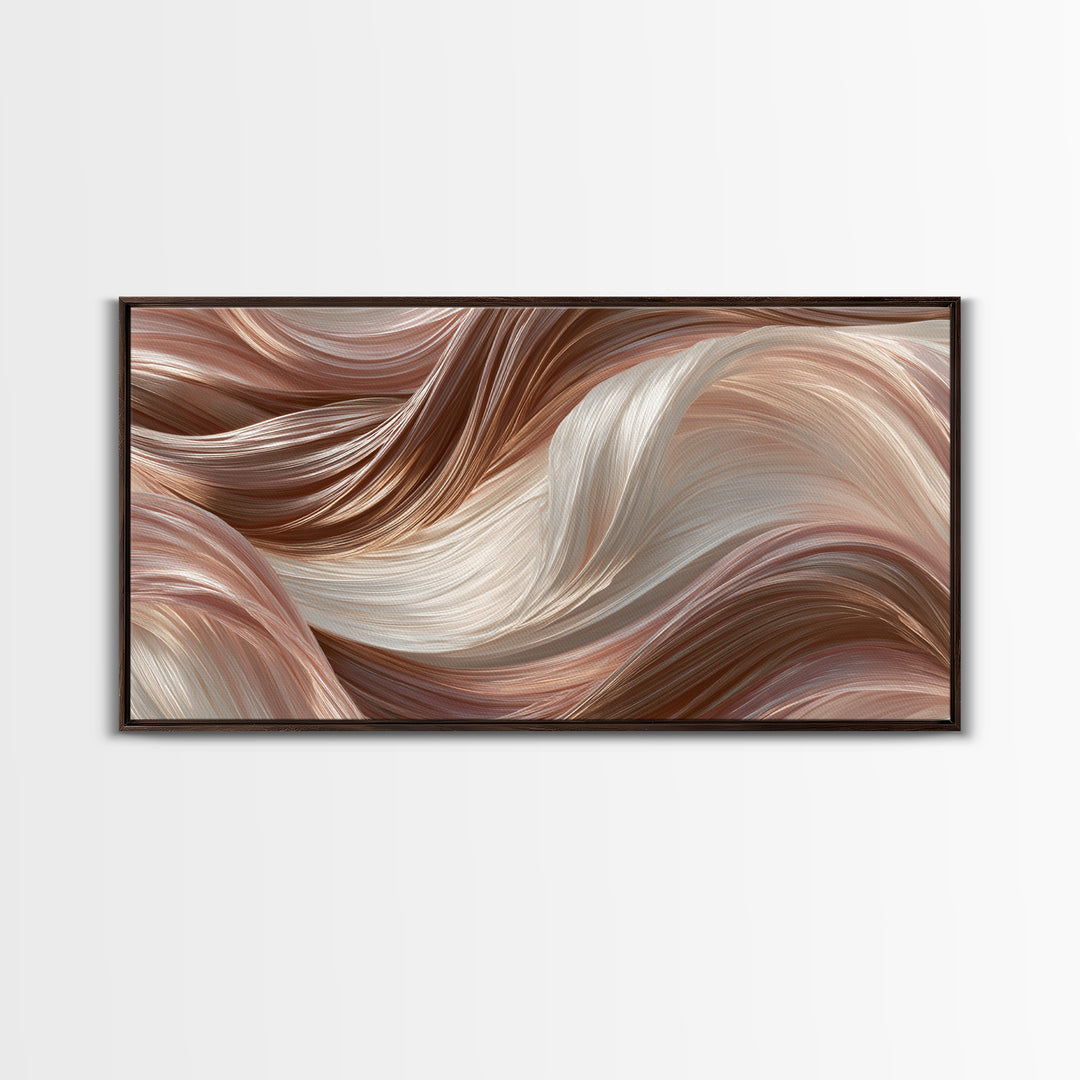 Abstract Hair Strands Forming Elegant Waves Framed Canvas Print, Hair Salon Art, Salon, Living Room Decor, Fine Art, Style, HSA-2x1-95