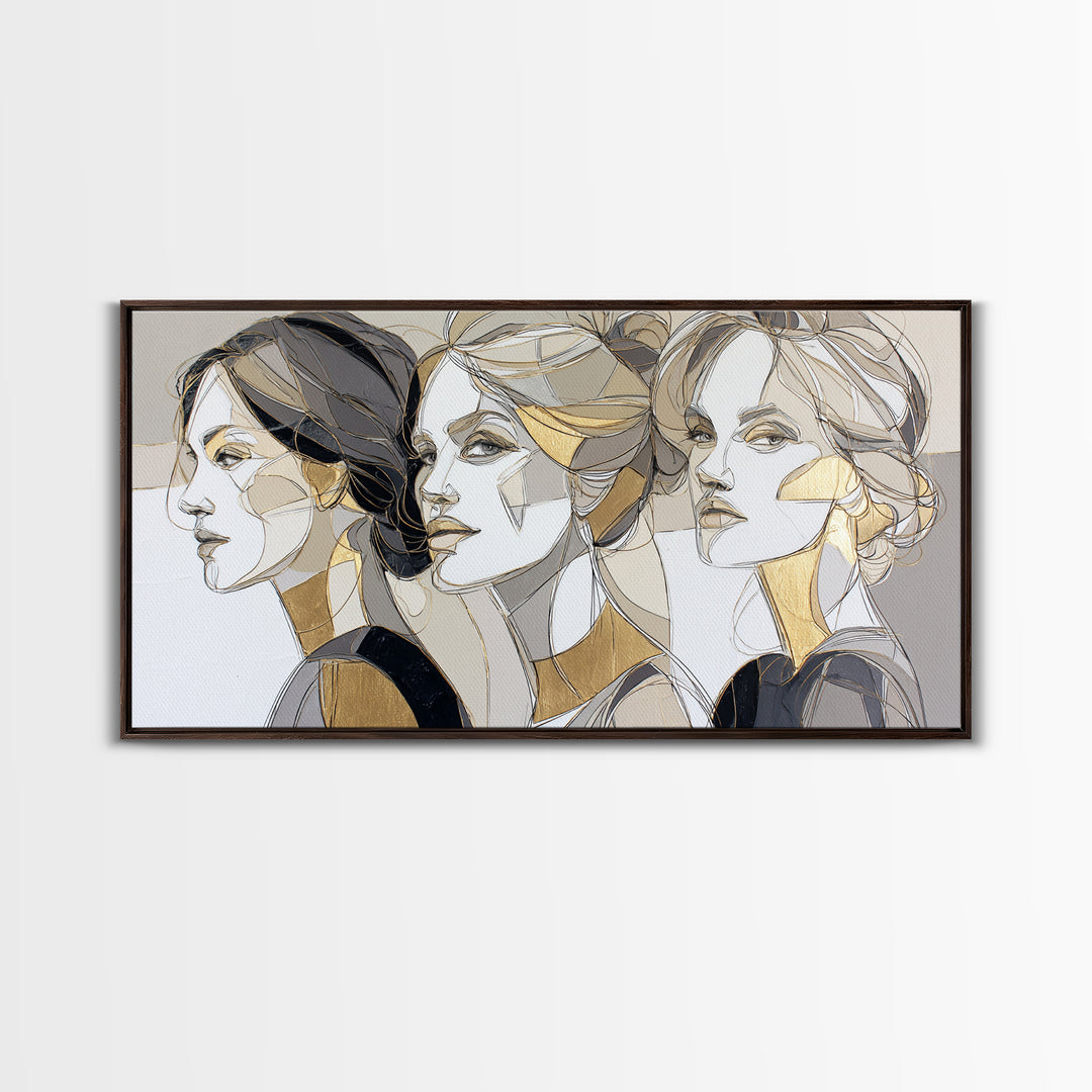 Black and White Line Art Salon Figure Framed Canvas Print, Hair Salon Art, Black Art Prints, Living Room Decor, Fine Art, Style, HSA-2x1-99