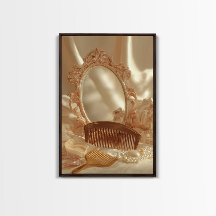 Baroque Mirror and Comb Still Life Framed Canvas Print, Hair Salon Art, Wall Art, Living Room Decor, Fine Art, Style, HSA-2x3-1