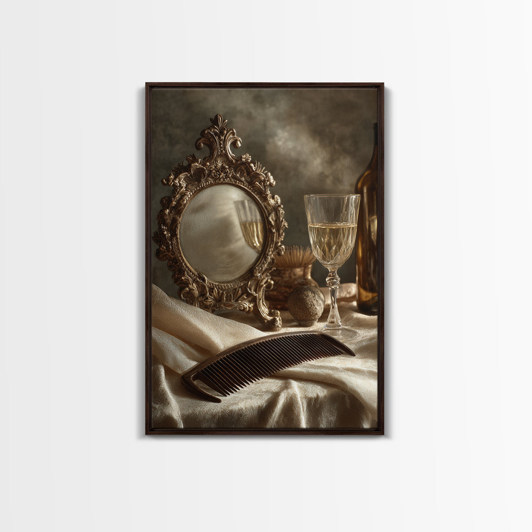 Baroque Mirror and Comb Still Life Framed Canvas Print, Hair Salon Art, Wall Art, Living Room Decor, Fine Art, Style, HSA-2x3-25
