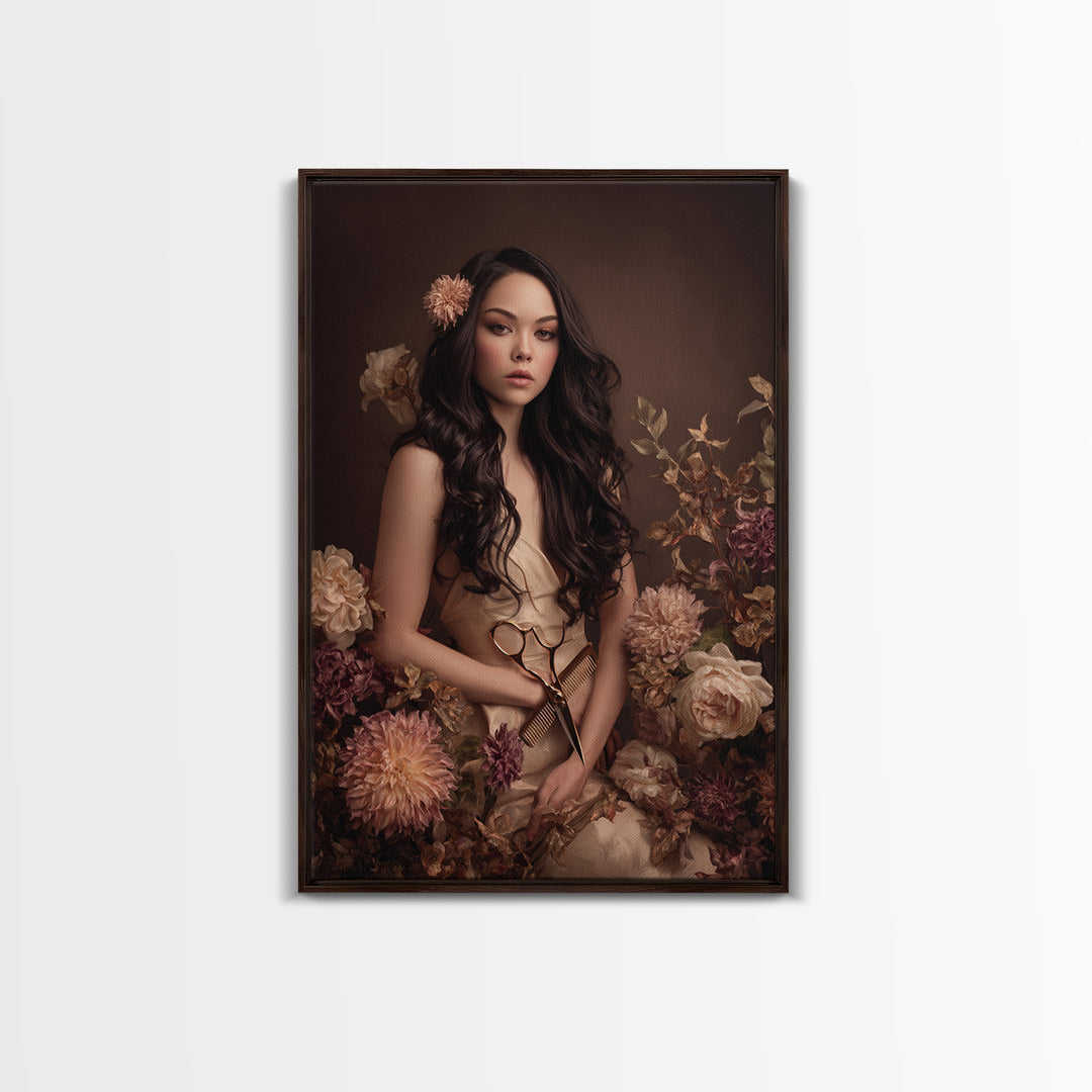 Makeup Palette and Flowers Arrangement Framed Canvas Print, Hair Salon Art, Statement Artwork, Living Room Decor, Style, HSA-2x3-26