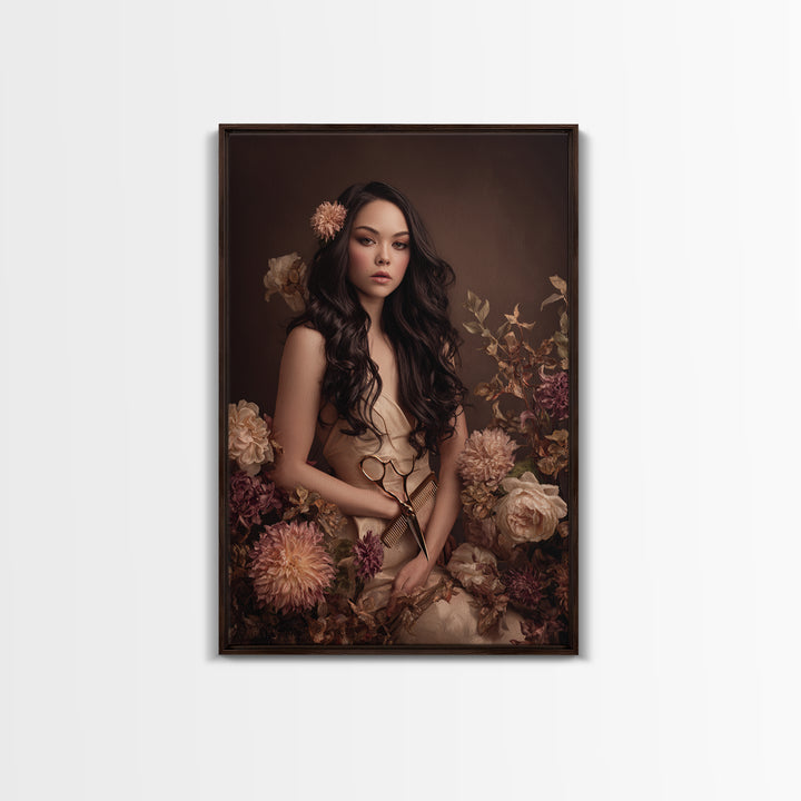 Makeup Palette and Flowers Arrangement Framed Canvas Print, Hair Salon Art, Statement Artwork, Living Room Decor, Style, HSA-2x3-26