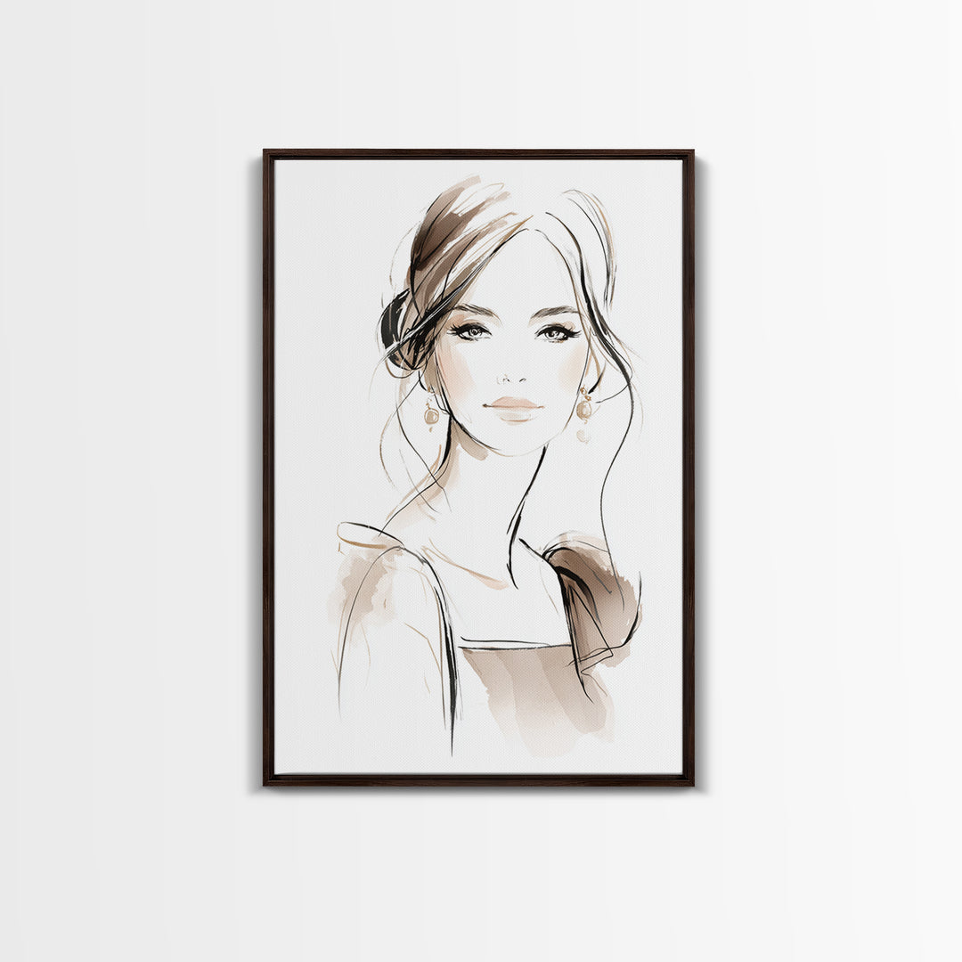 Black and White Line Art Salon Figure Canvas Print, Hair Salon Art, Minimalist Decor, Living Room Decor, Oil Painting, Style, HSA-2x3-39