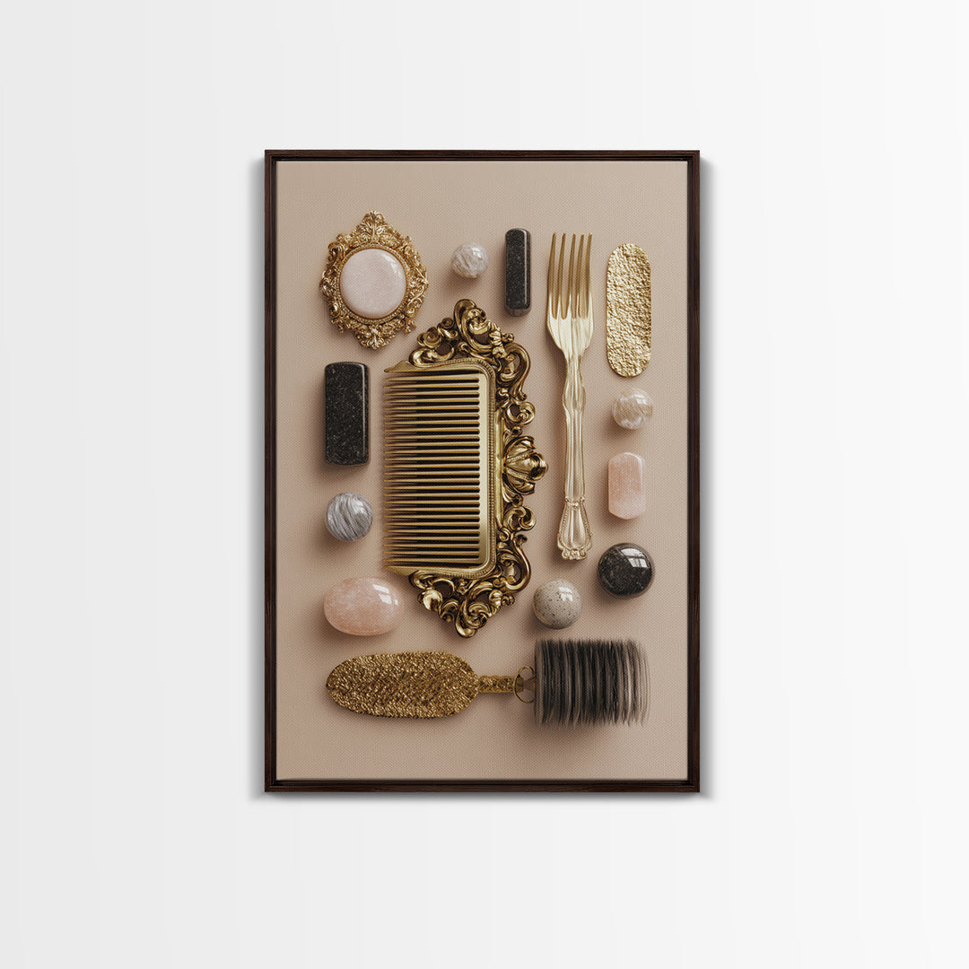 Baroque Mirror and Comb Still Life Canvas Print, Hair Salon Art, Digital Art, Living Room Decor, Style, Digital Download Art, HSA-2x3-49