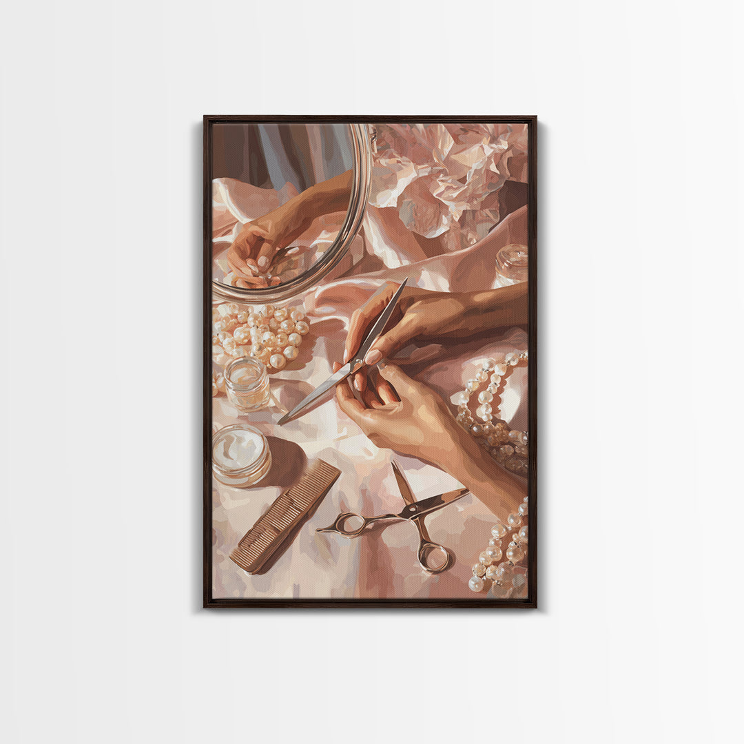 Elegant Hands Styling Hair Canvas Print, Hair Salon Art, Minimalist Decor, Living Room Decor, Fine Art, Style, Black Wall Art, HSA-2x3-54