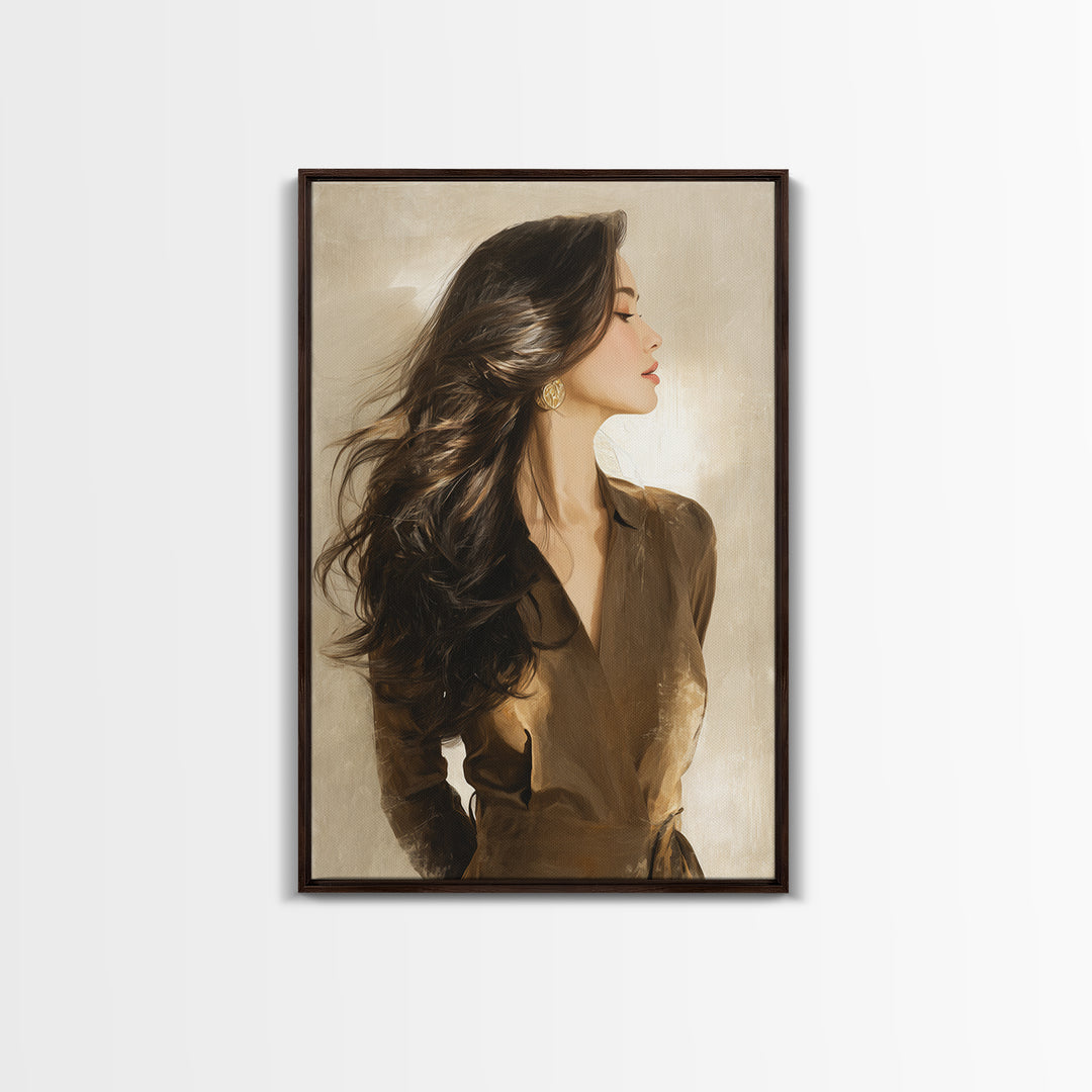 Fashion Portrait with Flowing Glossy Hair Canvas Print, Hair Salon Art, African American Art, Living Room Decor, Style, HSA-2x3-57