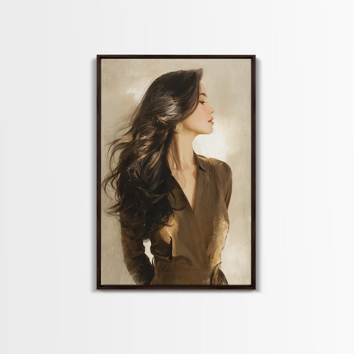 Fashion Portrait with Flowing Glossy Hair Canvas Print, Hair Salon Art, African American Art, Living Room Decor, Style, HSA-2x3-57
