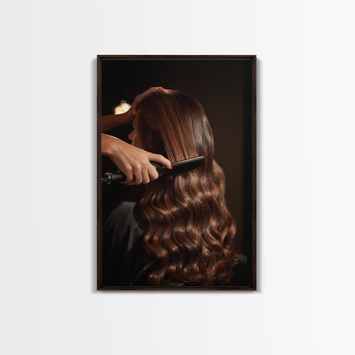 Elegant Hands Styling Hair Framed Canvas Print, Hair Salon Art, Boho Decor, Living Room Decor, Fine Art, Style, Art Print, HSA-2x3-6