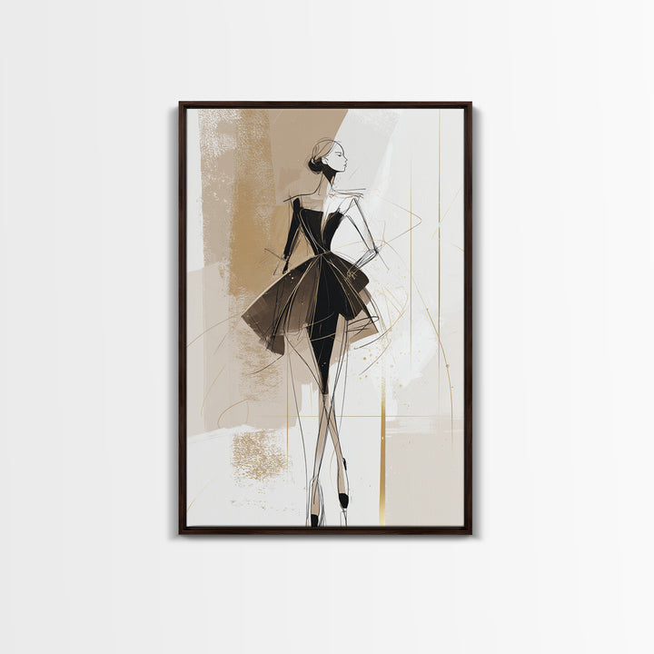Black and White Line Art Salon Figure Framed Canvas Print, Hair Salon Art, Digital Prints, Living Room Decor, Fine Art, Style, HSA-2x3-63