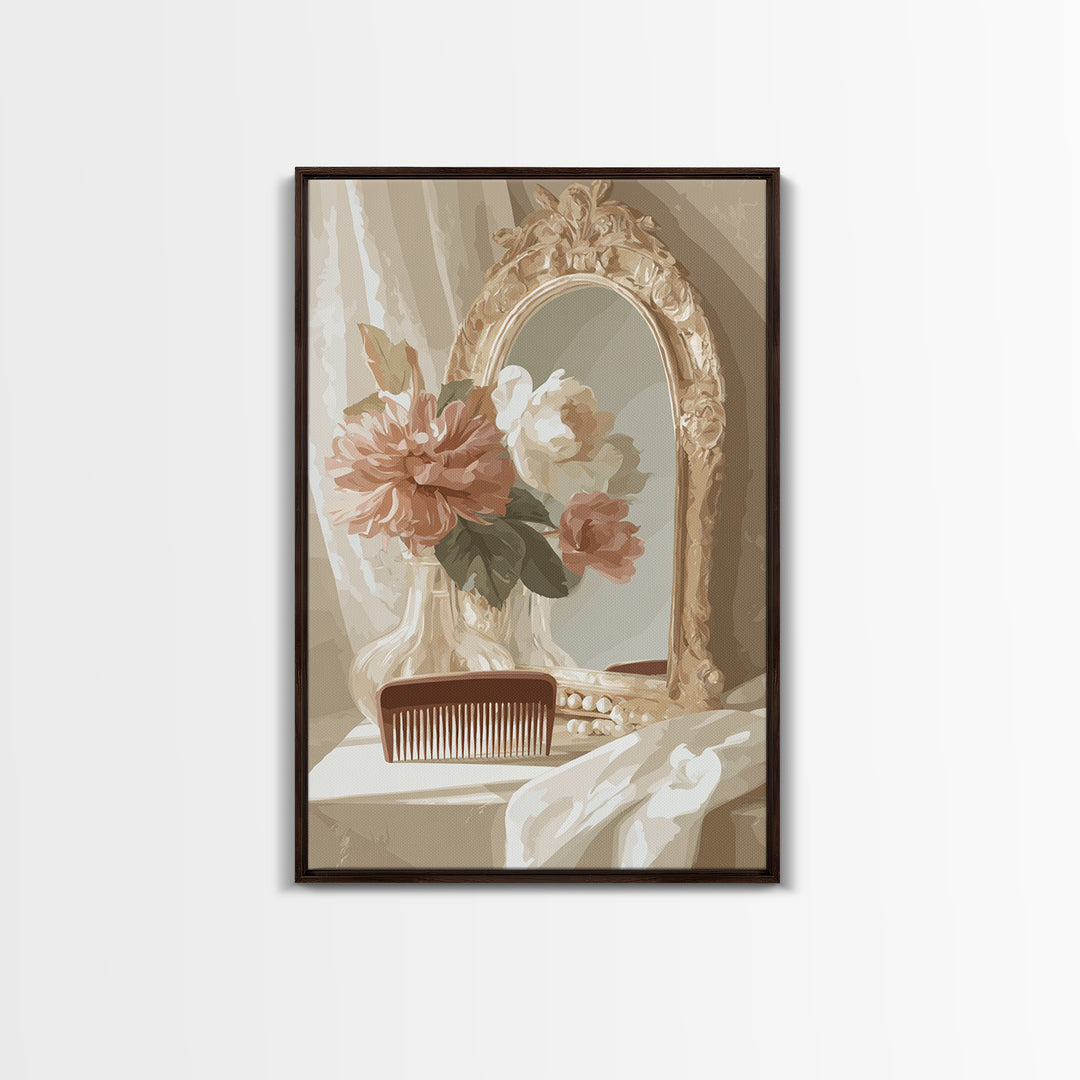 Baroque Mirror and Comb Still Life Framed Canvas Print, Hair Salon Art, Modern Art, Living Room Decor, Fine Art, Style, HSA-2x3-73