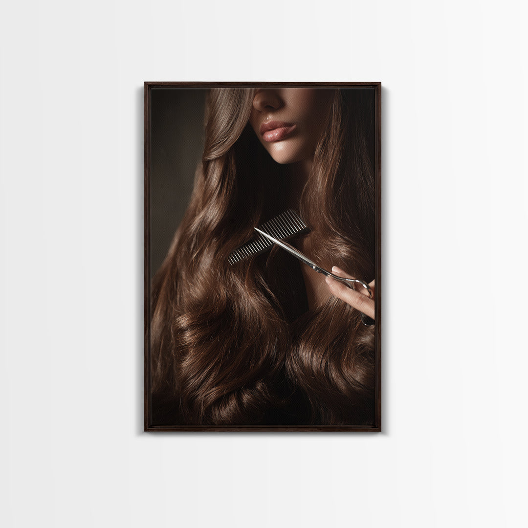 Elegant Hands Styling Hair Framed Canvas Print, Hair Salon Art, Digital Prints, Living Room Decor, Style, Black Woman Art, HSA-2x3-78