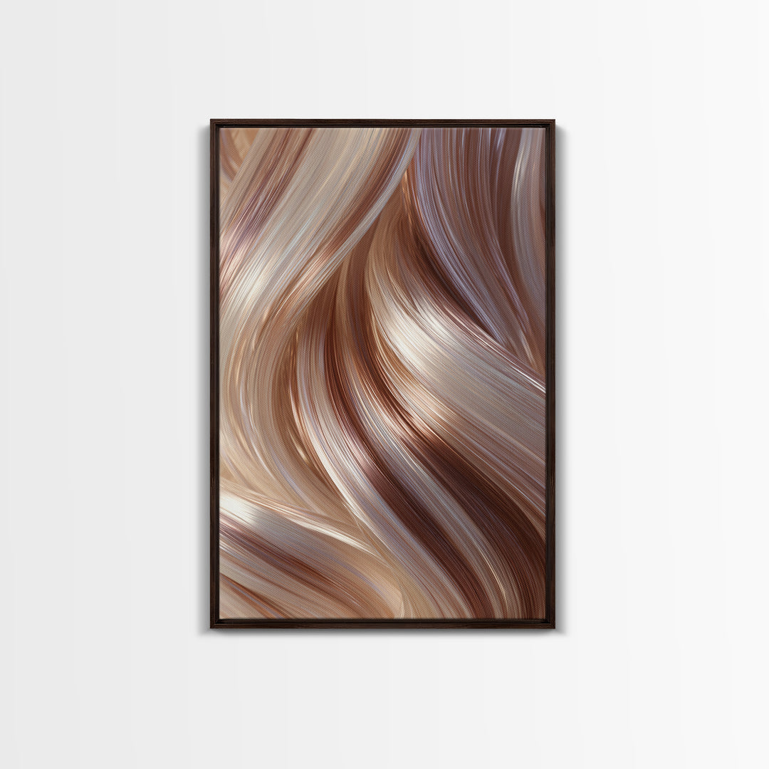 Abstract Hair Strands Forming Elegant Waves Framed Canvas Print, Hair Salon Art, Black Art Prints, Living Room Decor, Style, HSA-2x3-83