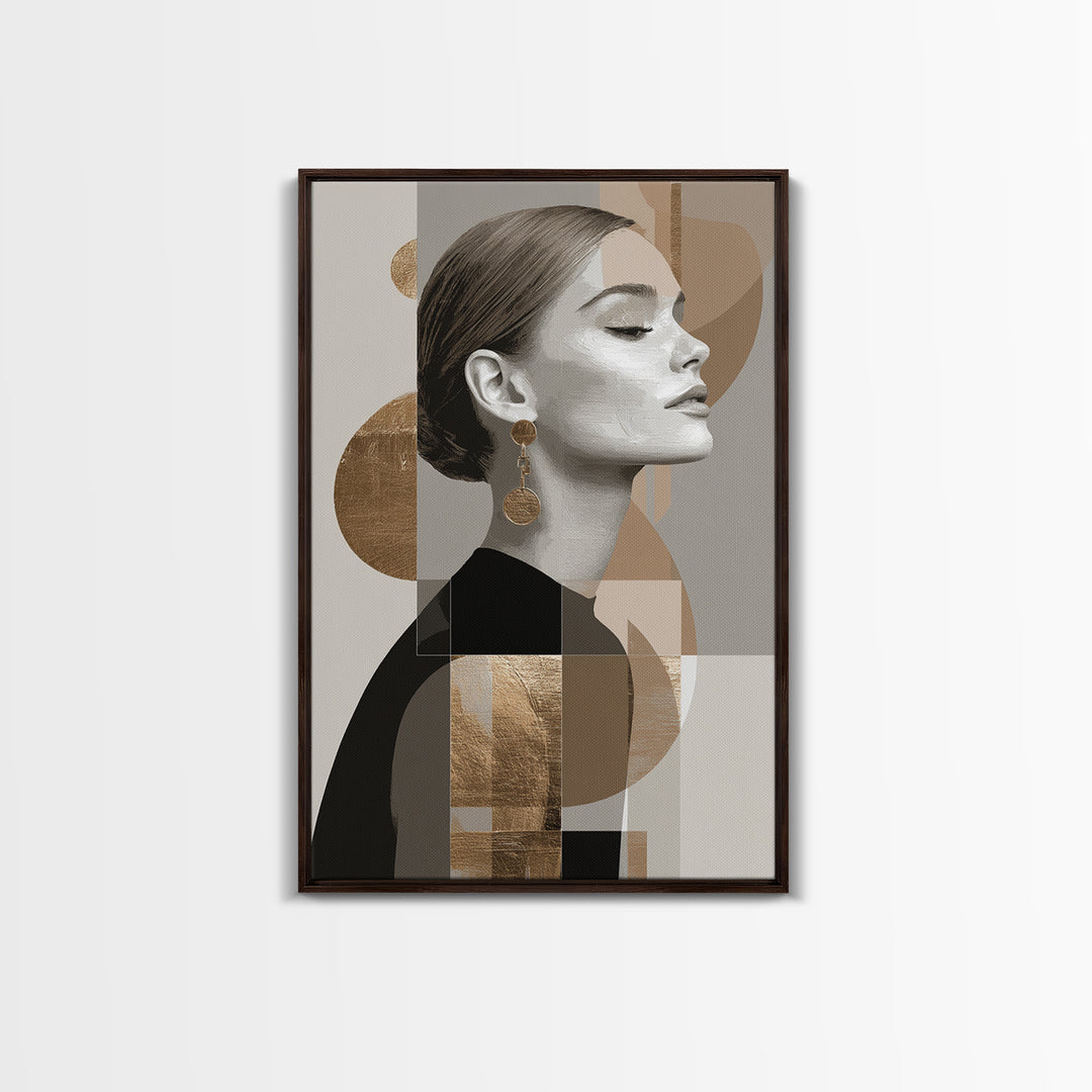 Mod 1960s Beauty Portrait Canvas Print, Hair Salon Art, Minimalist Wall Art, Living Room Decor, Oil Painting, Style, HSA-2x3-99