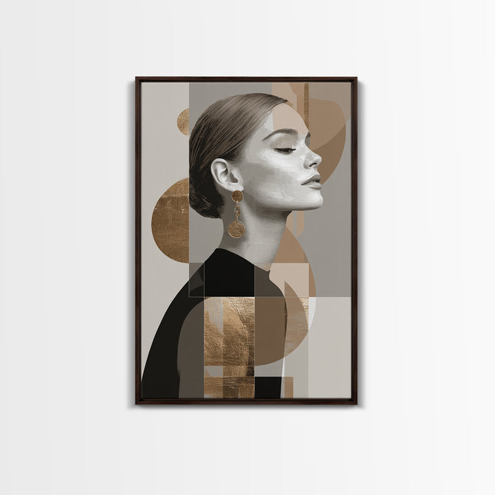 Mod 1960s Beauty Portrait Canvas Print, Hair Salon Art, Minimalist Wall Art, Living Room Decor, Oil Painting, Style, HSA-2x3-99