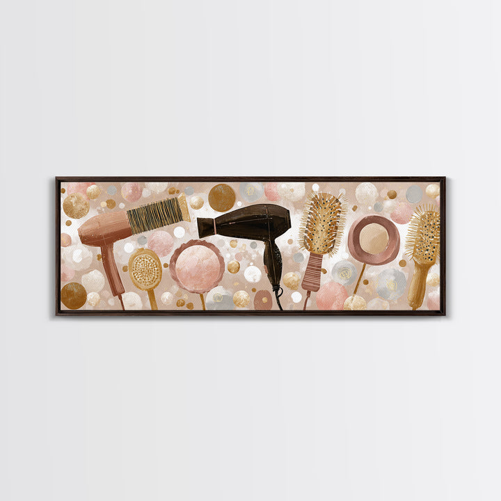 Hairdryer and Brush Framed Canvas Print, Hair Salon Art, African American Art, Living Room Decor, Fine Art, Style, Salon Sign, HSA-3x1-1