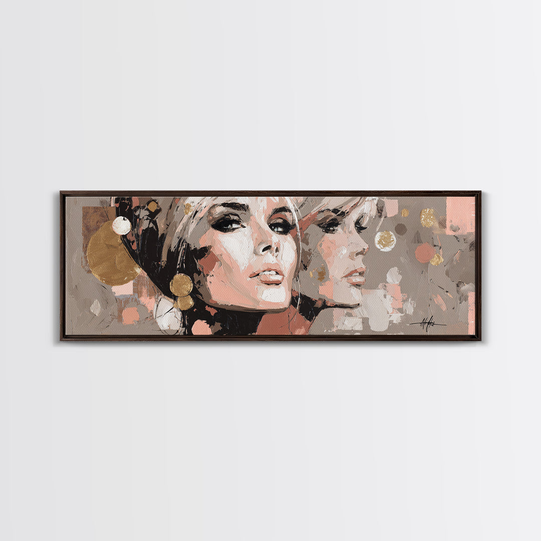 Mod 1960s Beauty Portrait Canvas Print, Hair Salon Art, Hairdresser Gift, Living Room Decor, Fine Art, Style, Textured Painting, HSA-3x1-11