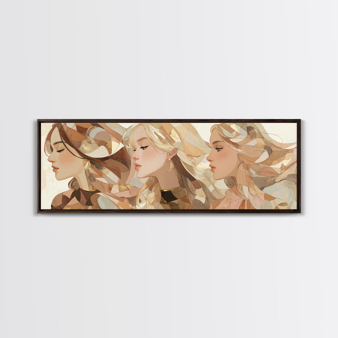 Fashion Portrait with Flowing Glossy Hair Framed Canvas Print, Hair Salon Art, Black Owned Art, Living Room Decor, Oil Painting, HSA-3x1-17