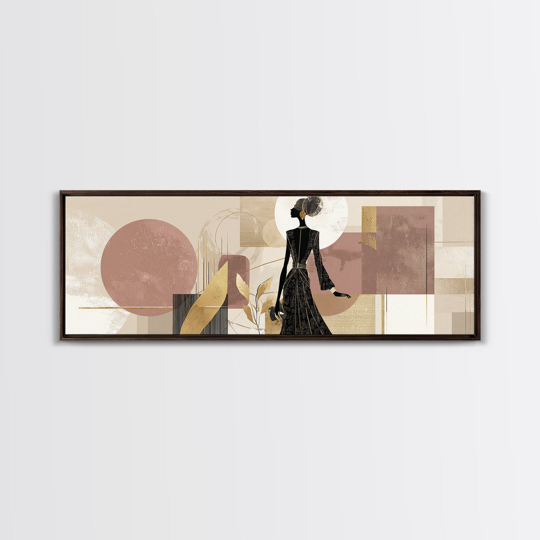 Black and White Line Art Salon Figure Framed Canvas Print, Hair Salon Art, Statement Artwork, Living Room Decor, Oil Painting, HSA-3x1-23