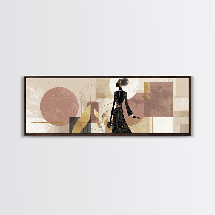 Black and White Line Art Salon Figure Framed Canvas Print, Hair Salon Art, Statement Artwork, Living Room Decor, Oil Painting, HSA-3x1-23