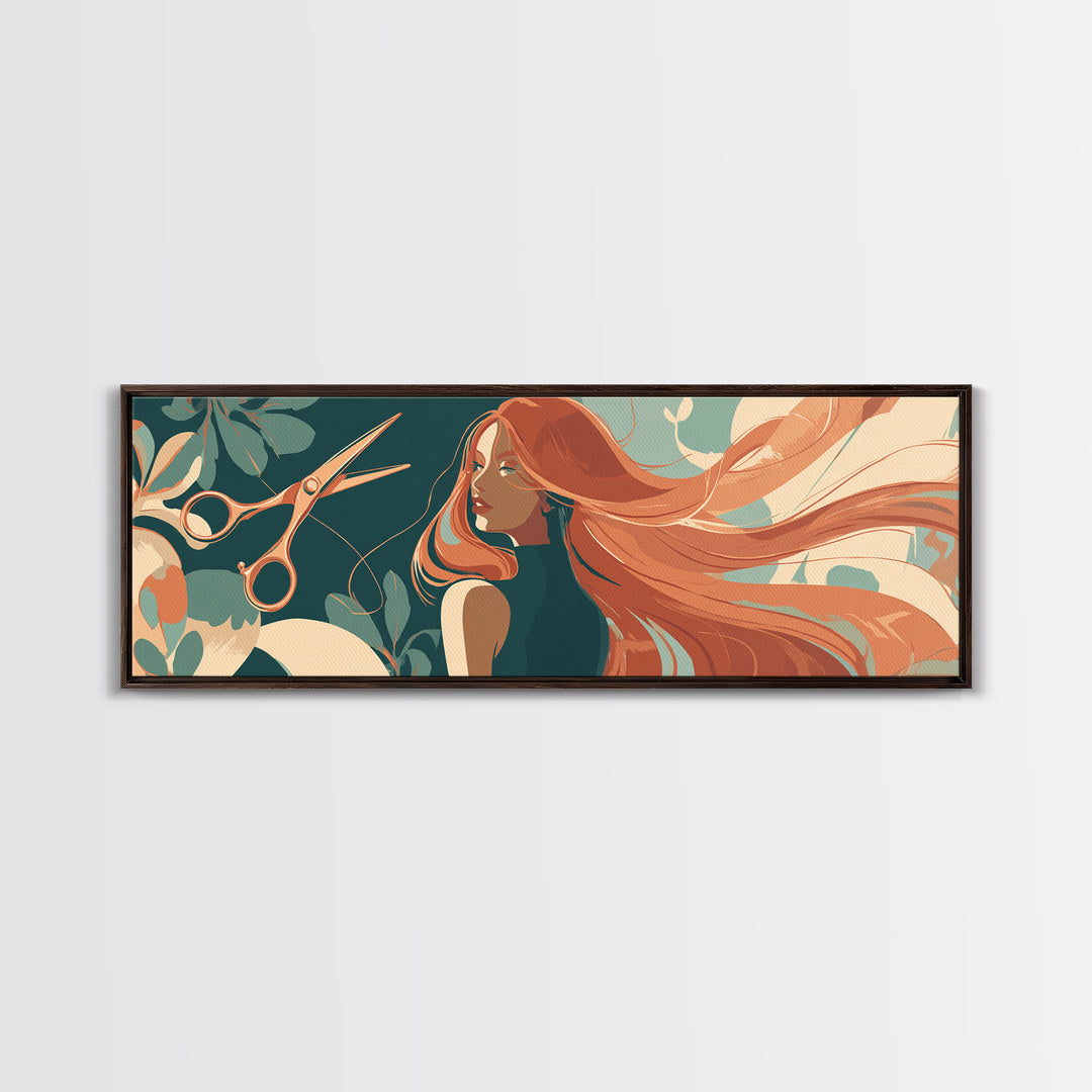 Copper Hair Silhouette Canvas Print, Hair Salon Art, Black Wall Art, Living Room Decor, Watercolor Art, Style, Afrocentric Art, HSA-3x1-26