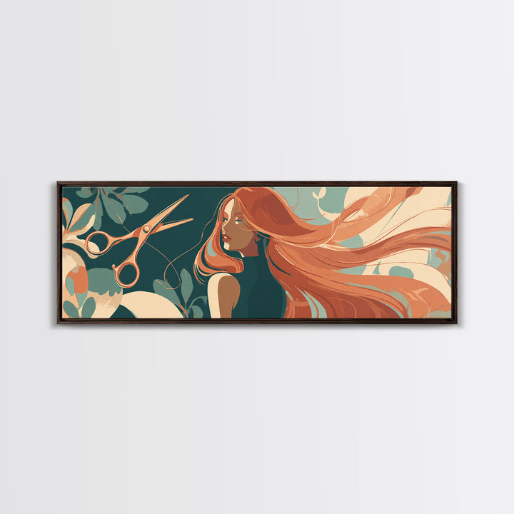 Copper Hair Silhouette Canvas Print, Hair Salon Art, Black Wall Art, Living Room Decor, Watercolor Art, Style, Afrocentric Art, HSA-3x1-26