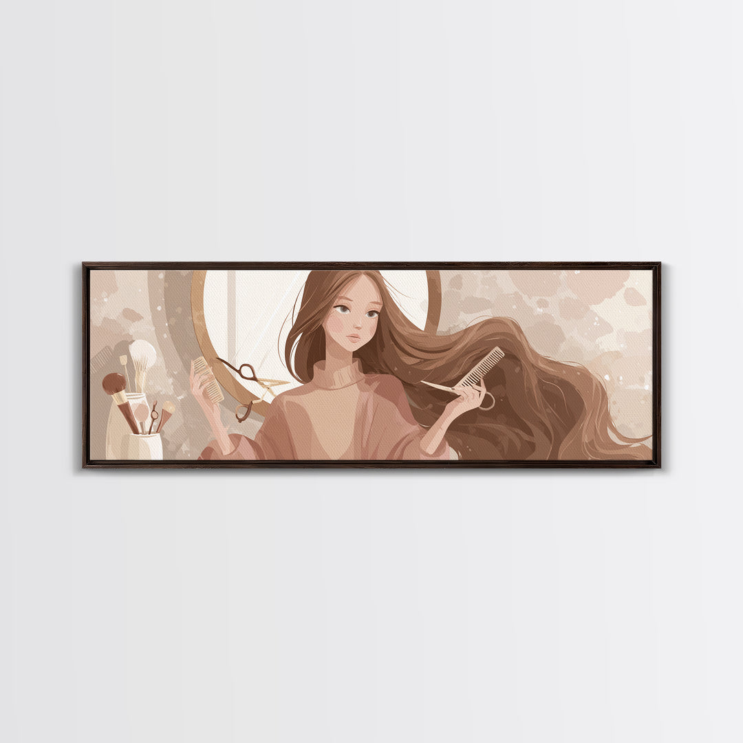 Elegant Hands Styling Hair Canvas Print, Hair Salon Art, Metal Wall Art, Living Room Decor, Style, Black and White Art, HSA-3x1-38