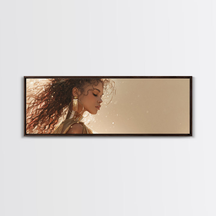 Minimal Female Profile Canvas Print, Hair Salon Art, Black Woman Wall Art, Living Room Decor, Watercolor Art, Style, HSA-3x1-4