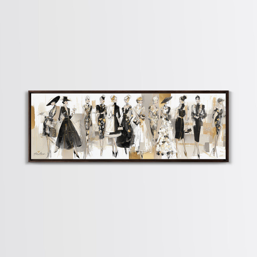 Black and White Line Art Salon Figure Framed Canvas Print, Hair Salon Art, Wall Decor, Living Room Decor, Fine Art, Style, HSA-3x1-47